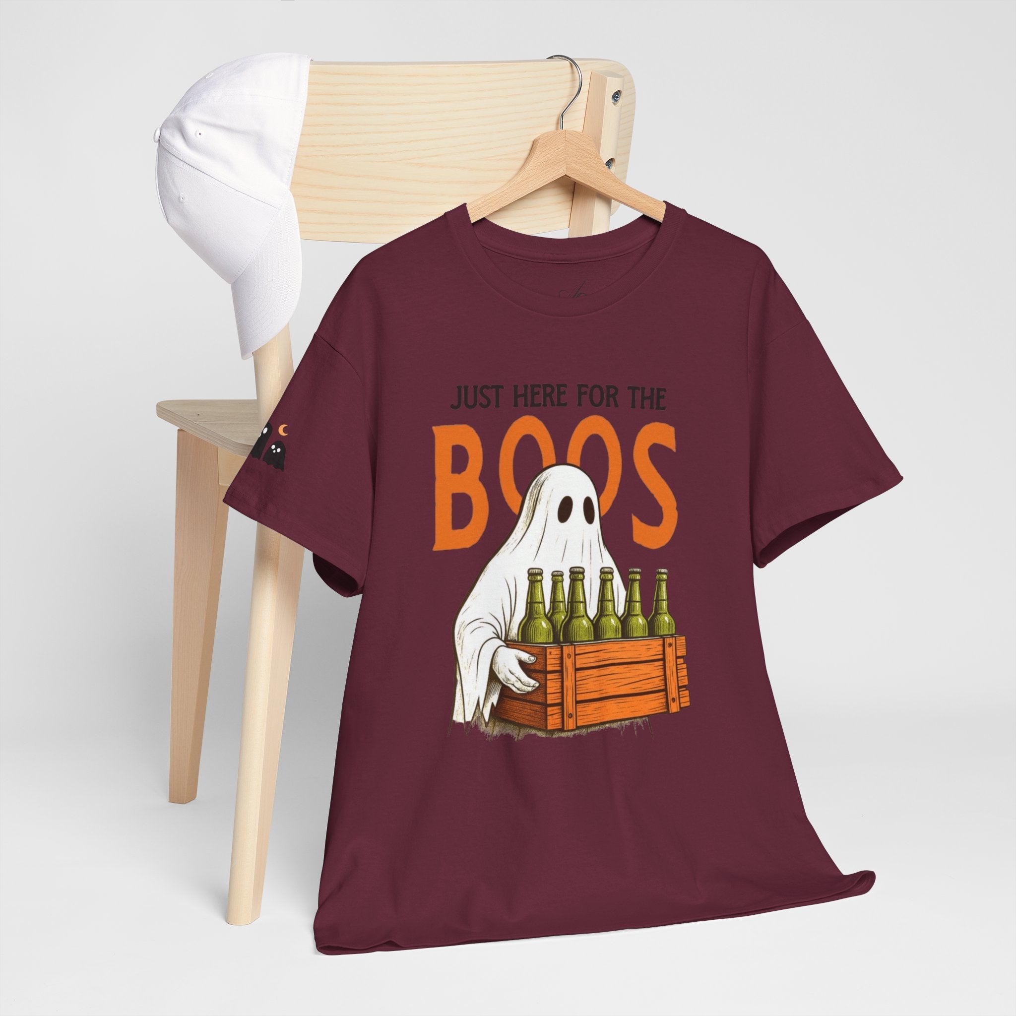 Just Here for the Boos Halloween Tee, Funny Ghost Shirt, Unisex Cotton T-Shirt, Spooky Party Apparel, Halloween Costume Top - Metamorphosis Creations