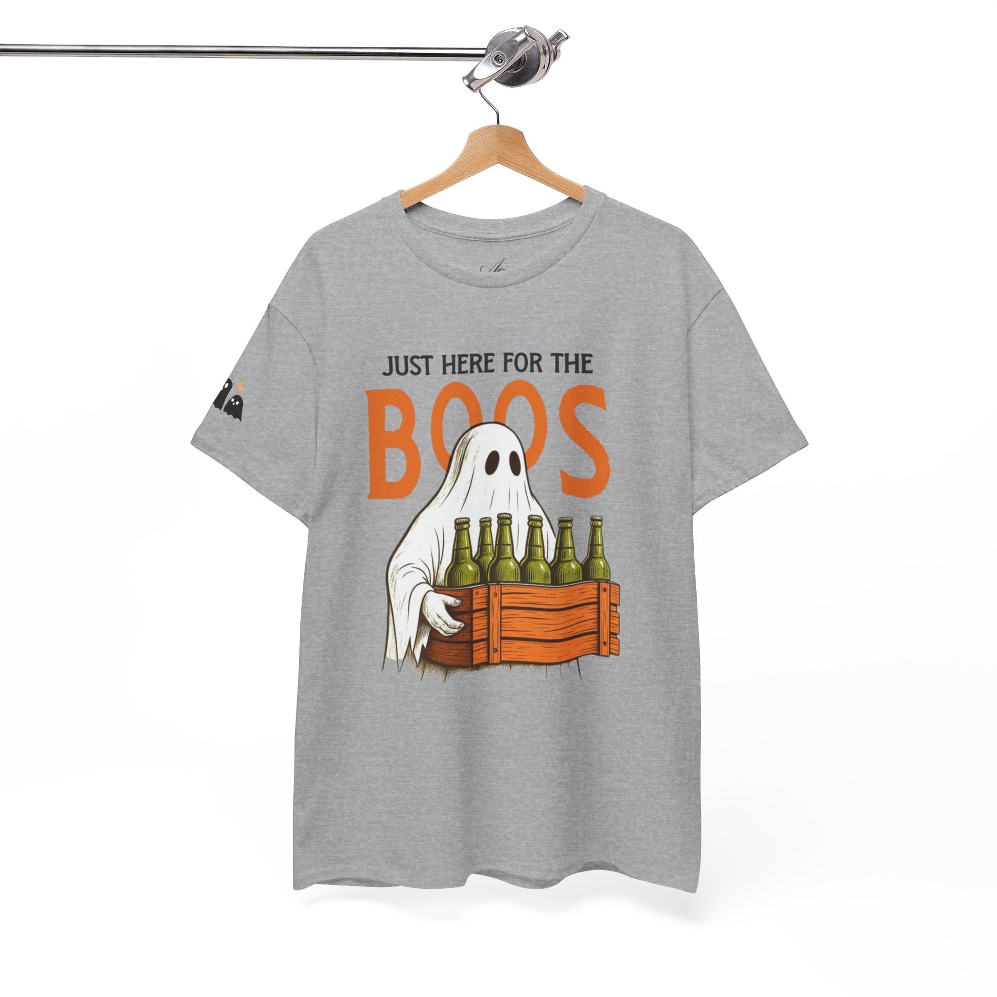 Just Here for the Boos Halloween Tee, Funny Ghost Shirt, Unisex Cotton T-Shirt, Spooky Party Apparel, Halloween Costume Top - Metamorphosis Creations