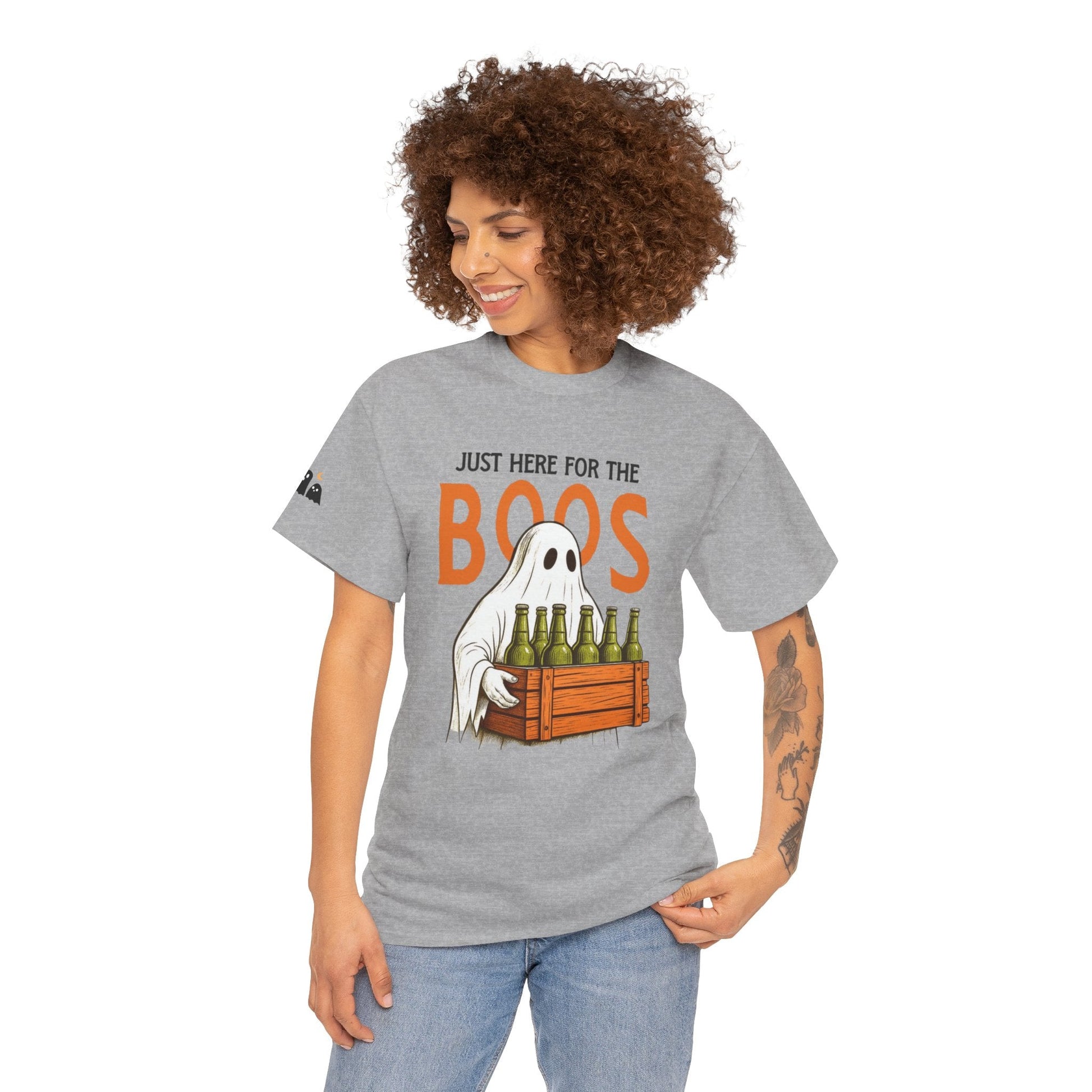 Just Here for the Boos Halloween Tee, Funny Ghost Shirt, Unisex Cotton T-Shirt, Spooky Party Apparel, Halloween Costume Top - Metamorphosis Creations