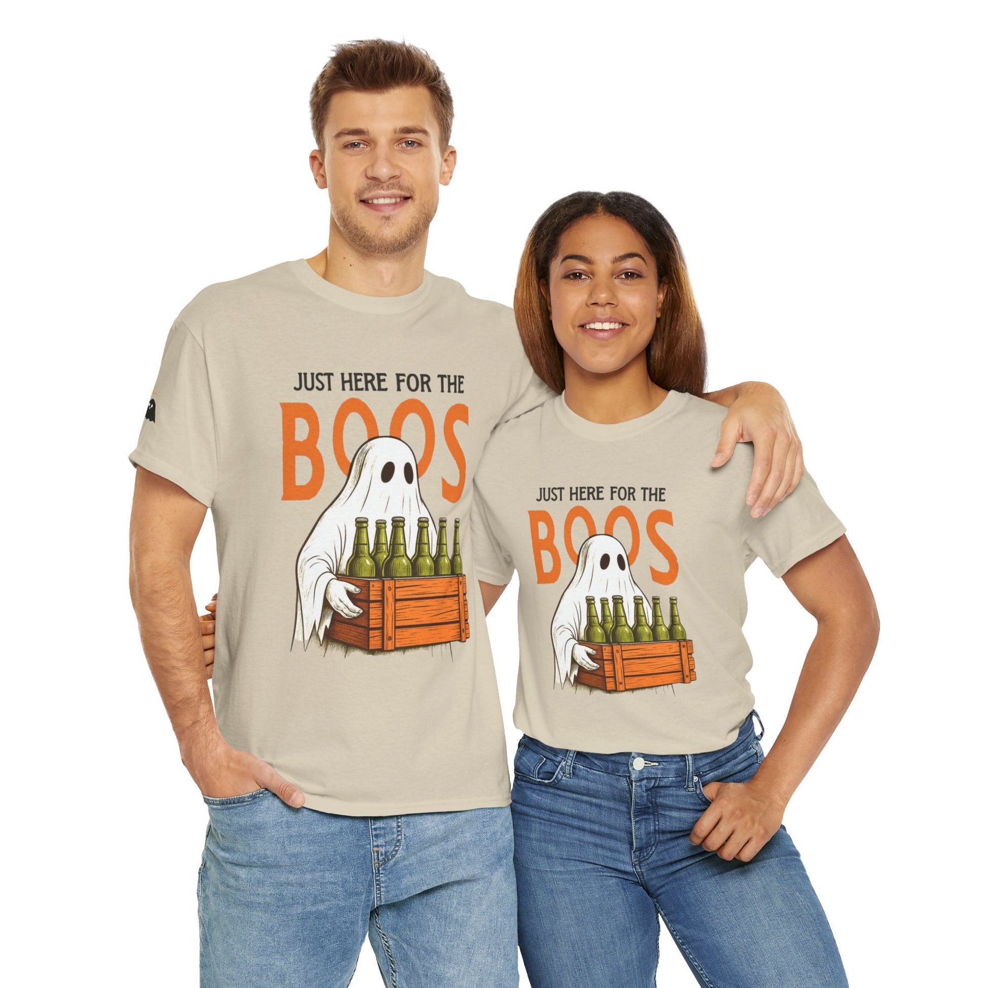 Just Here for the Boos Halloween Tee, Funny Ghost Shirt, Unisex Cotton T-Shirt, Spooky Party Apparel, Halloween Costume Top - Metamorphosis Creations