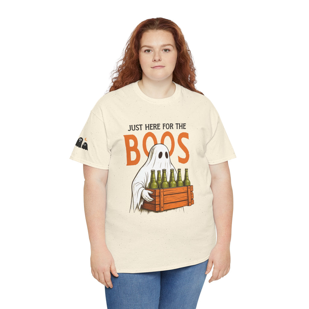 Just Here for the Boos Halloween Tee, Funny Ghost Shirt, Unisex Cotton T-Shirt, Spooky Party Apparel, Halloween Costume Top - Metamorphosis Creations