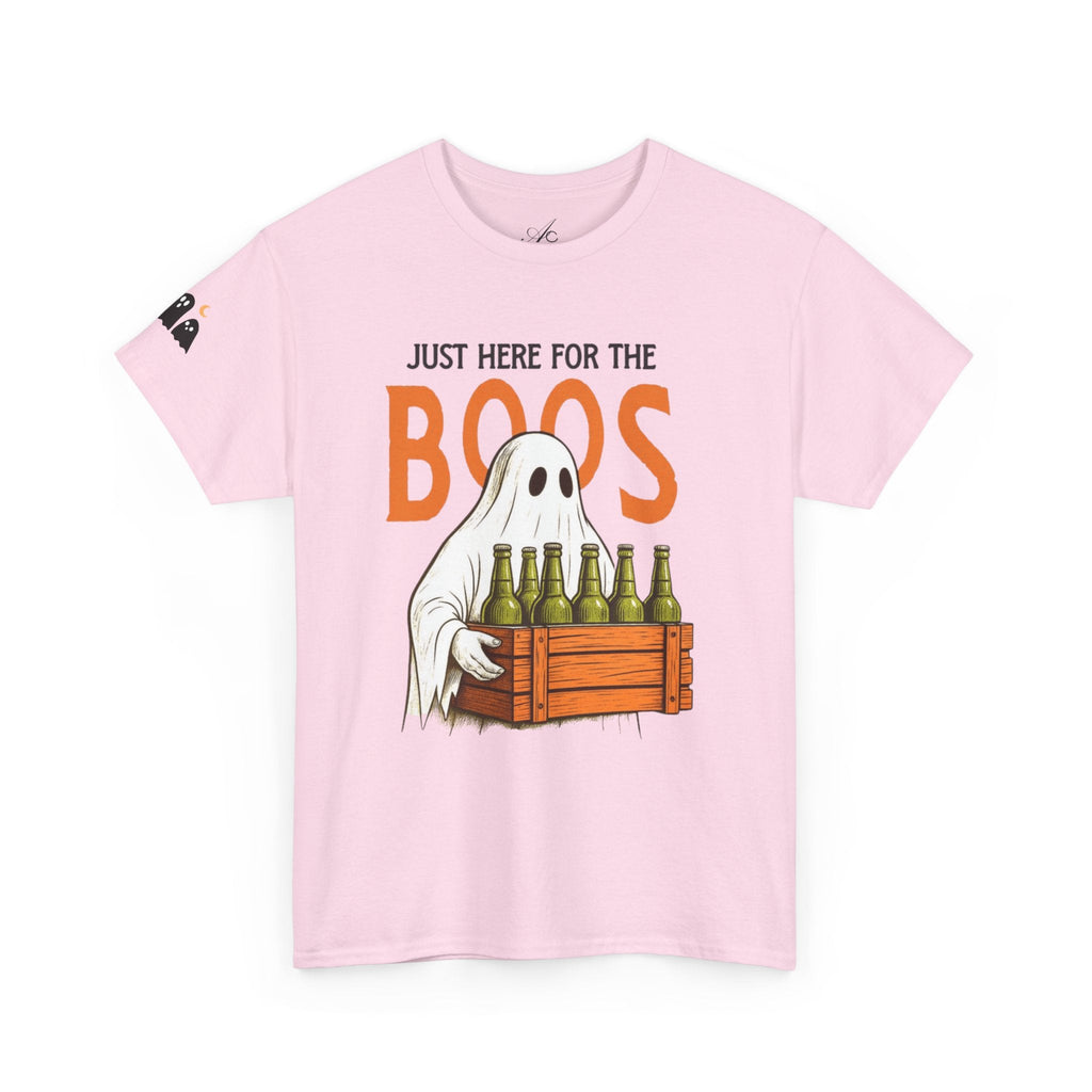 Just Here for the Boos Halloween Tee, Funny Ghost Shirt, Unisex Cotton T-Shirt, Spooky Party Apparel, Halloween Costume Top - Metamorphosis Creations