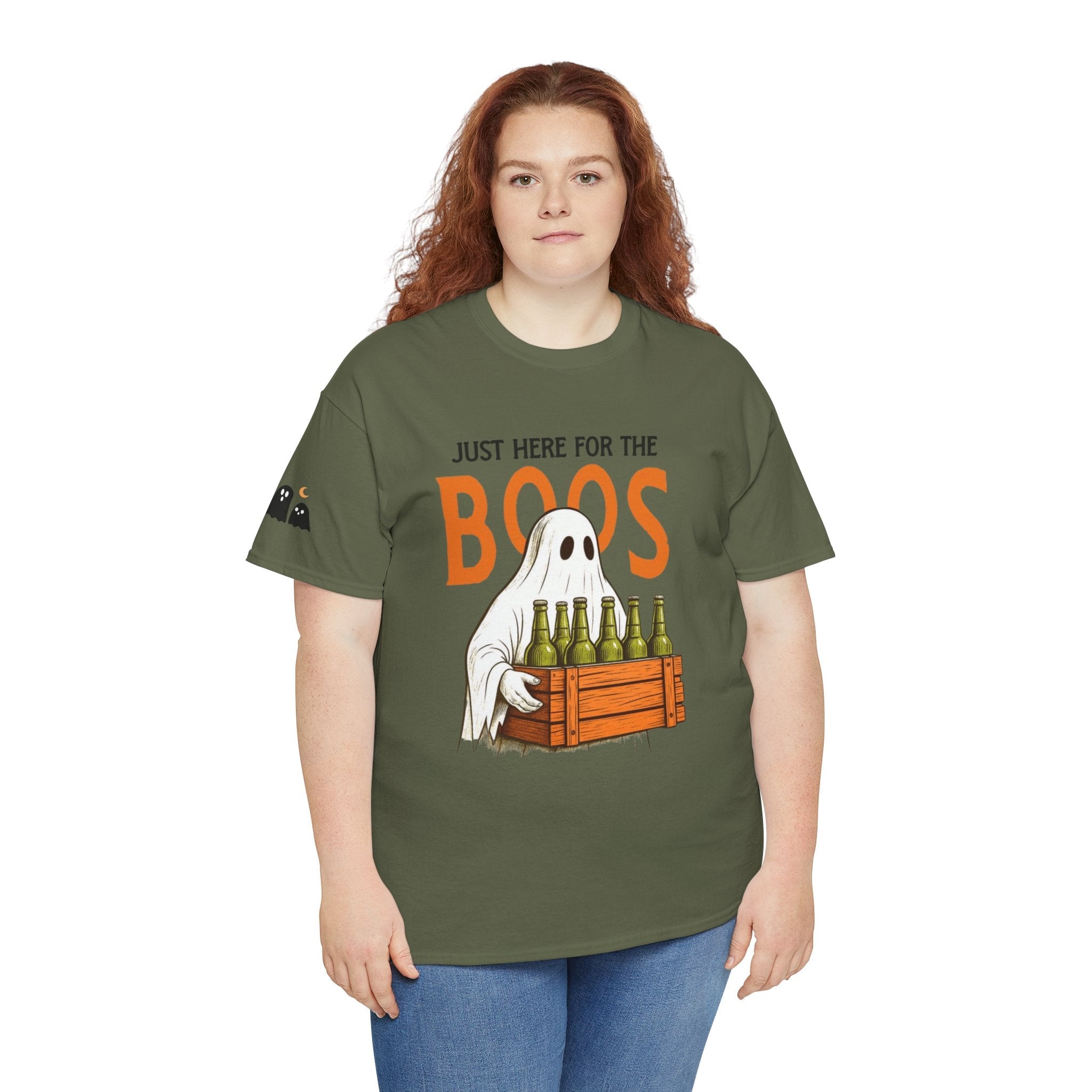 Just Here for the Boos Halloween Tee, Funny Ghost Shirt, Unisex Cotton T-Shirt, Spooky Party Apparel, Halloween Costume Top - Metamorphosis Creations