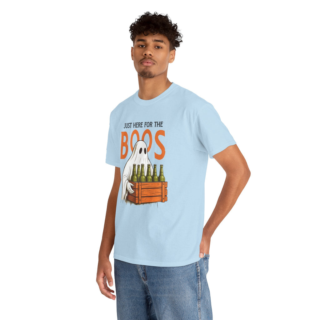 Just Here for the Boos Halloween Tee, Funny Ghost Shirt, Unisex Cotton T-Shirt, Spooky Party Apparel, Halloween Costume Top - Metamorphosis Creations