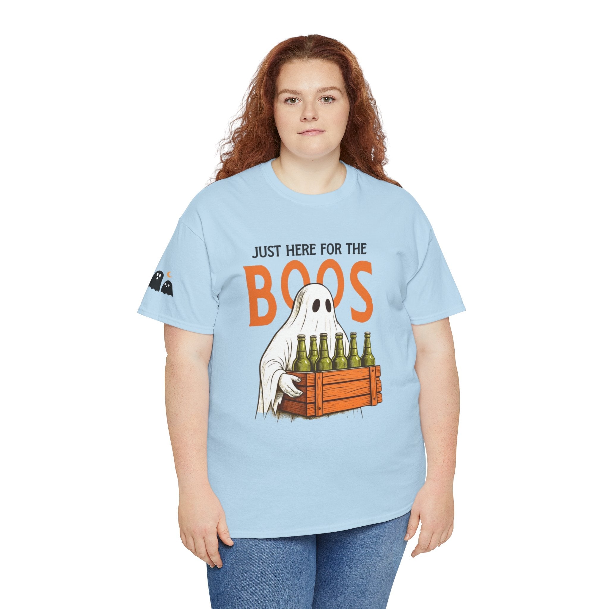 Just Here for the Boos Halloween Tee, Funny Ghost Shirt, Unisex Cotton T-Shirt, Spooky Party Apparel, Halloween Costume Top - Metamorphosis Creations