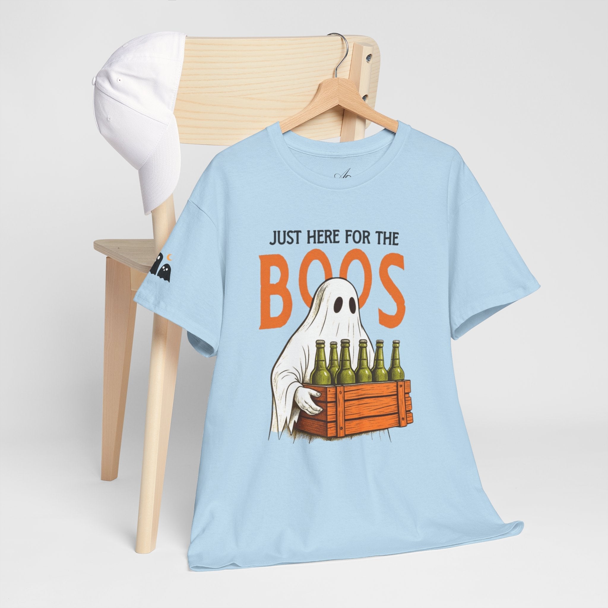 Just Here for the Boos Halloween Tee, Funny Ghost Shirt, Unisex Cotton T-Shirt, Spooky Party Apparel, Halloween Costume Top - Metamorphosis Creations