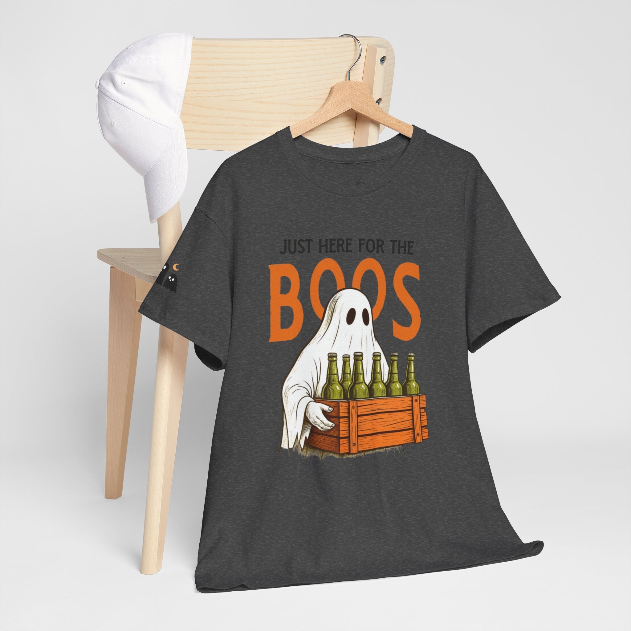 Just Here for the Boos Halloween Tee, Funny Ghost Shirt, Unisex Cotton T-Shirt, Spooky Party Apparel, Halloween Costume Top - Metamorphosis Creations