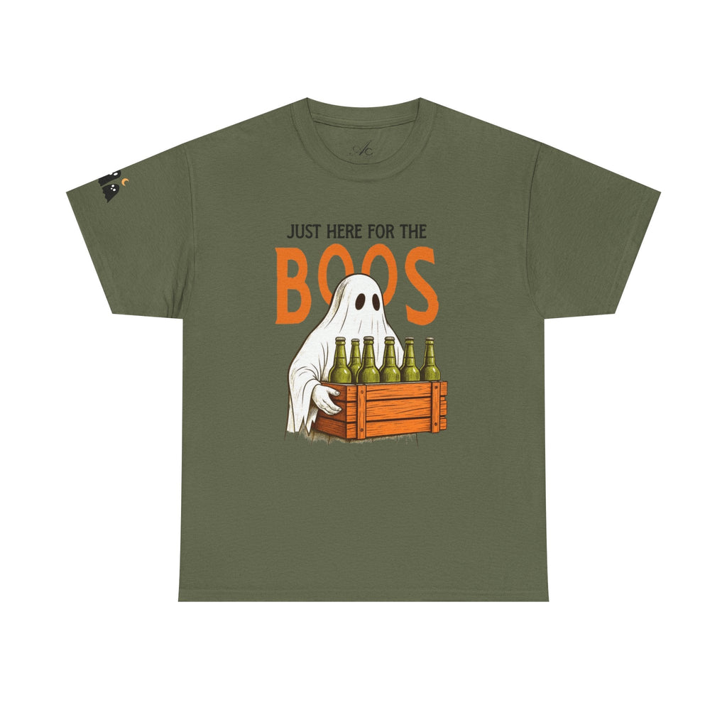 Just Here for the Boos Halloween Tee, Funny Ghost Shirt, Unisex Cotton T-Shirt, Spooky Party Apparel, Halloween Costume Top - Metamorphosis Creations