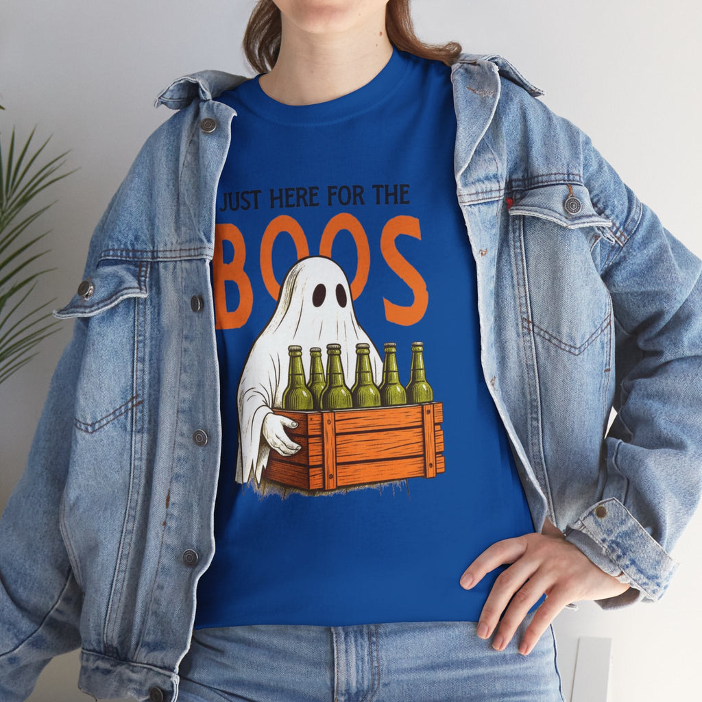 Just Here for the Boos Halloween Tee, Funny Ghost Shirt, Unisex Cotton T-Shirt, Spooky Party Apparel, Halloween Costume Top - Metamorphosis Creations