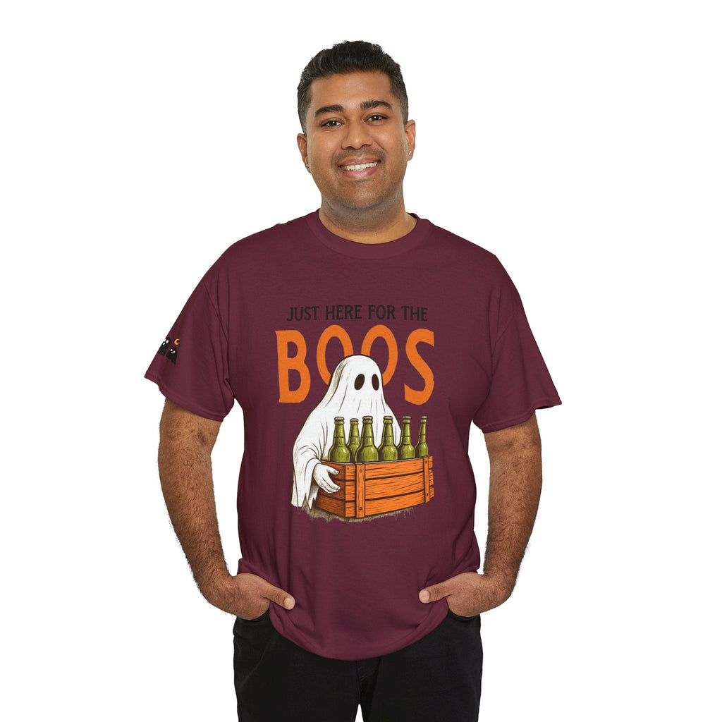 Just Here for the Boos Halloween Tee, Funny Ghost Shirt, Unisex Cotton T-Shirt, Spooky Party Apparel, Halloween Costume Top - Metamorphosis Creations