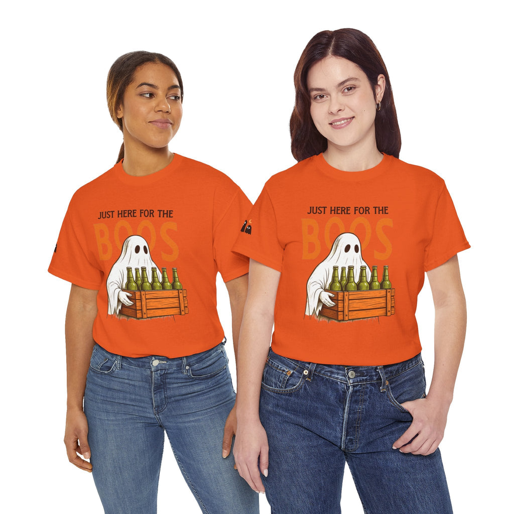 Just Here for the Boos Halloween Tee, Funny Ghost Shirt, Unisex Cotton T-Shirt, Spooky Party Apparel, Halloween Costume Top - Metamorphosis Creations