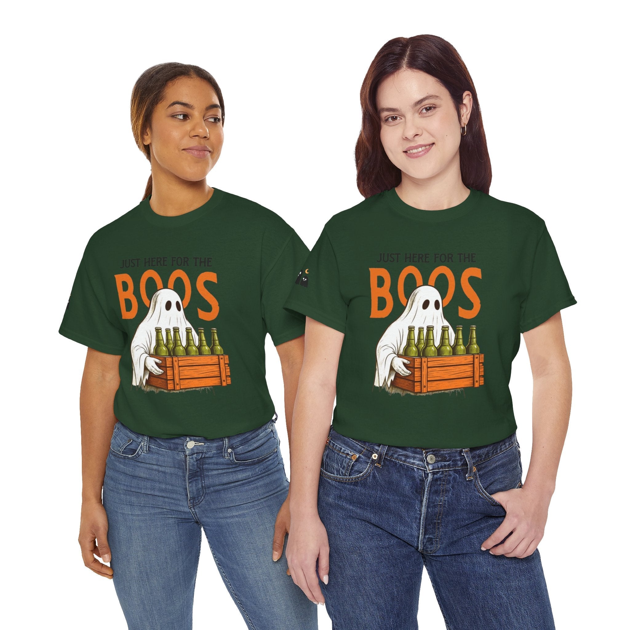 Just Here for the Boos Halloween Tee, Funny Ghost Shirt, Unisex Cotton T-Shirt, Spooky Party Apparel, Halloween Costume Top - Metamorphosis Creations