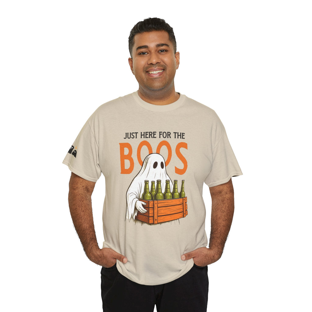 Just Here for the Boos Halloween Tee, Funny Ghost Shirt, Unisex Cotton T-Shirt, Spooky Party Apparel, Halloween Costume Top - Metamorphosis Creations