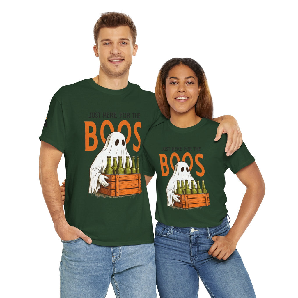 Just Here for the Boos Halloween Tee, Funny Ghost Shirt, Unisex Cotton T-Shirt, Spooky Party Apparel, Halloween Costume Top - Metamorphosis Creations