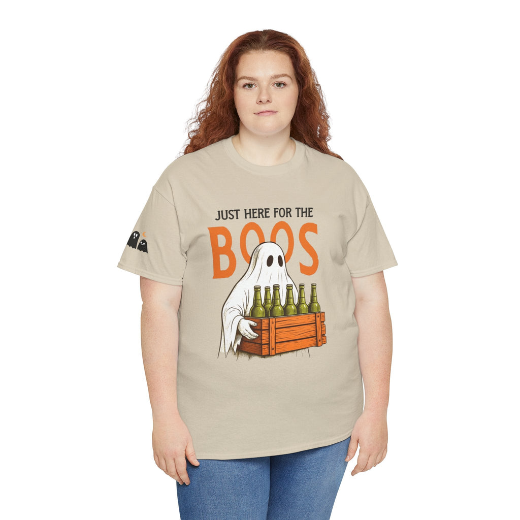 Just Here for the Boos Halloween Tee, Funny Ghost Shirt, Unisex Cotton T-Shirt, Spooky Party Apparel, Halloween Costume Top - Metamorphosis Creations