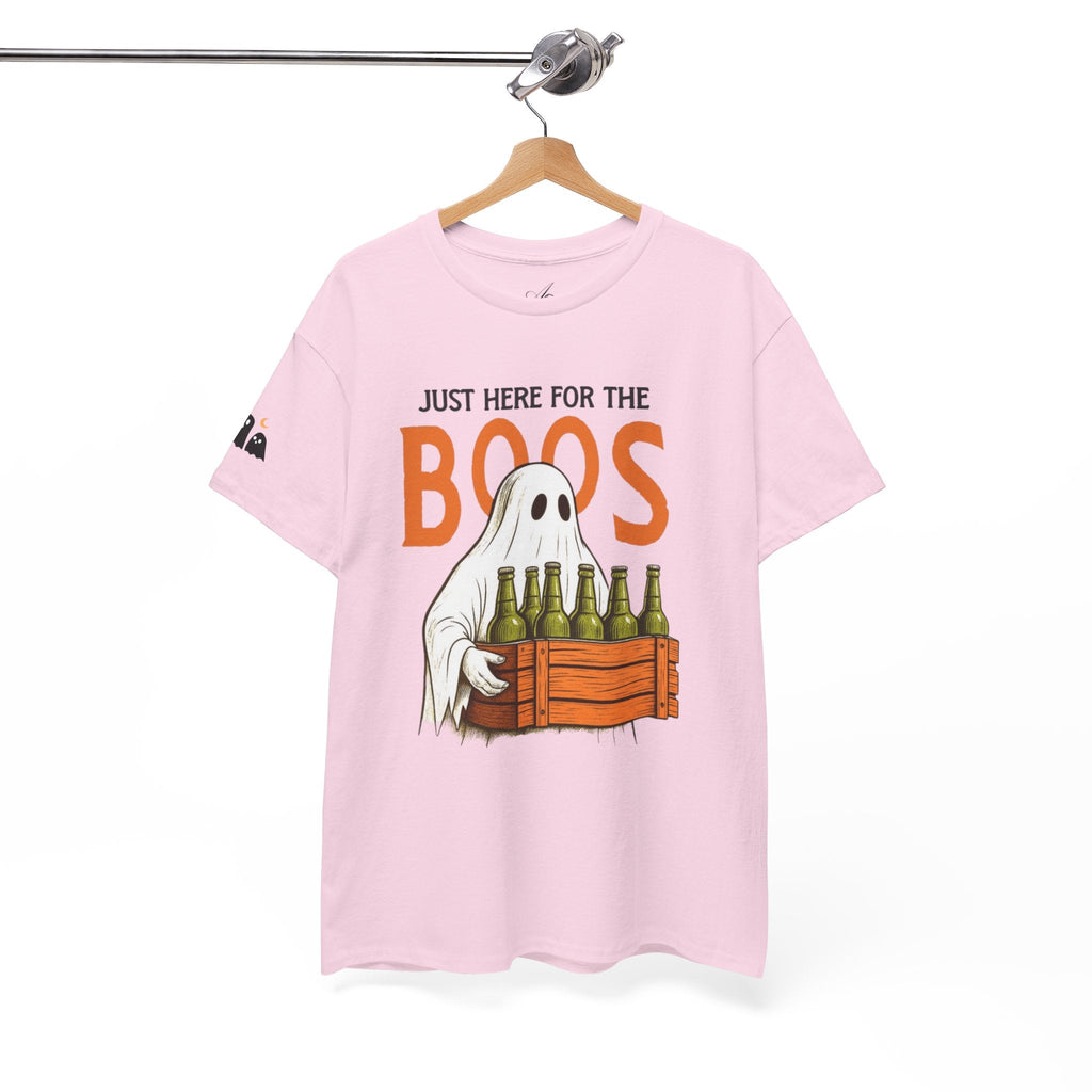 Just Here for the Boos Halloween Tee, Funny Ghost Shirt, Unisex Cotton T-Shirt, Spooky Party Apparel, Halloween Costume Top - Metamorphosis Creations