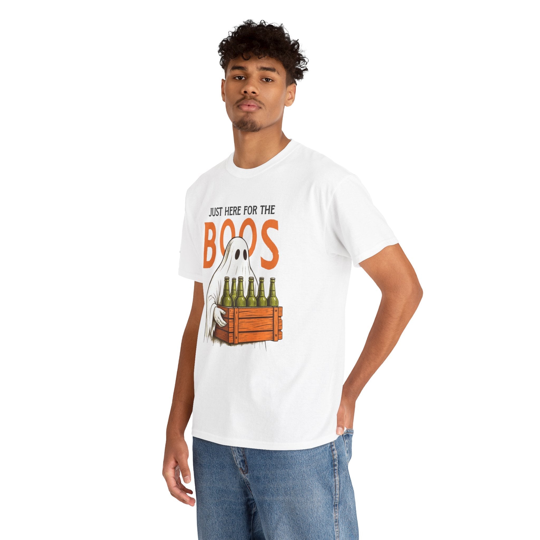 Just Here for the Boos Halloween Tee, Funny Ghost Shirt, Unisex Cotton T-Shirt, Spooky Party Apparel, Halloween Costume Top - Metamorphosis Creations
