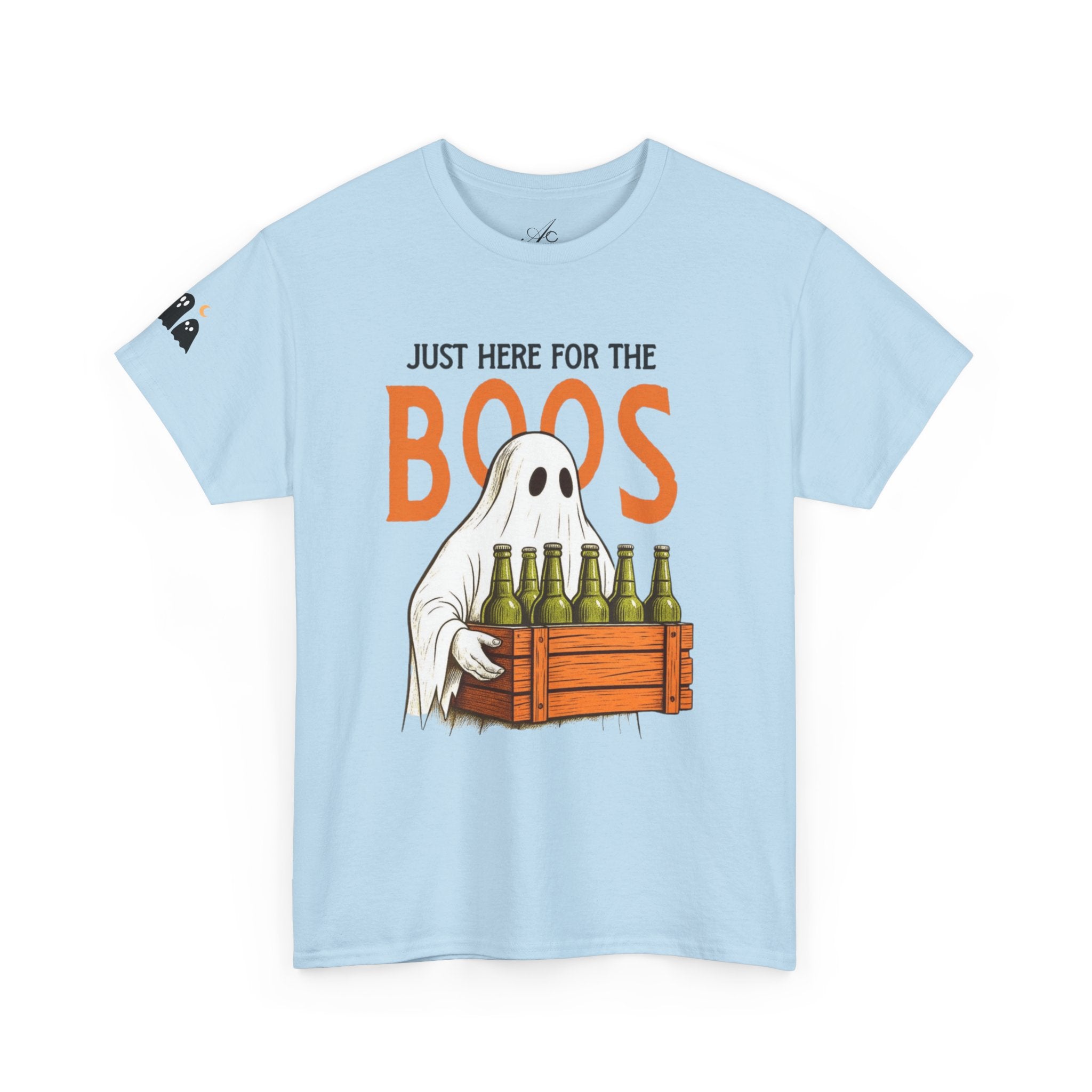 Just Here for the Boos Halloween Tee, Funny Ghost Shirt, Unisex Cotton T-Shirt, Spooky Party Apparel, Halloween Costume Top - Metamorphosis Creations