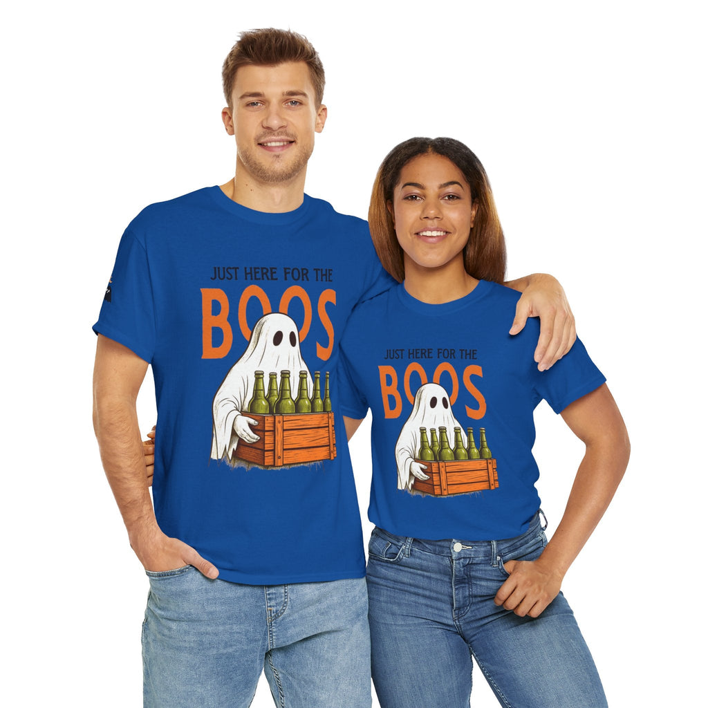 Just Here for the Boos Halloween Tee, Funny Ghost Shirt, Unisex Cotton T-Shirt, Spooky Party Apparel, Halloween Costume Top - Metamorphosis Creations