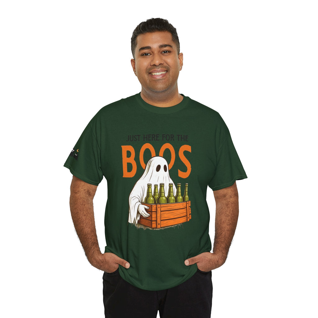 Just Here for the Boos Halloween Tee, Funny Ghost Shirt, Unisex Cotton T-Shirt, Spooky Party Apparel, Halloween Costume Top - Metamorphosis Creations