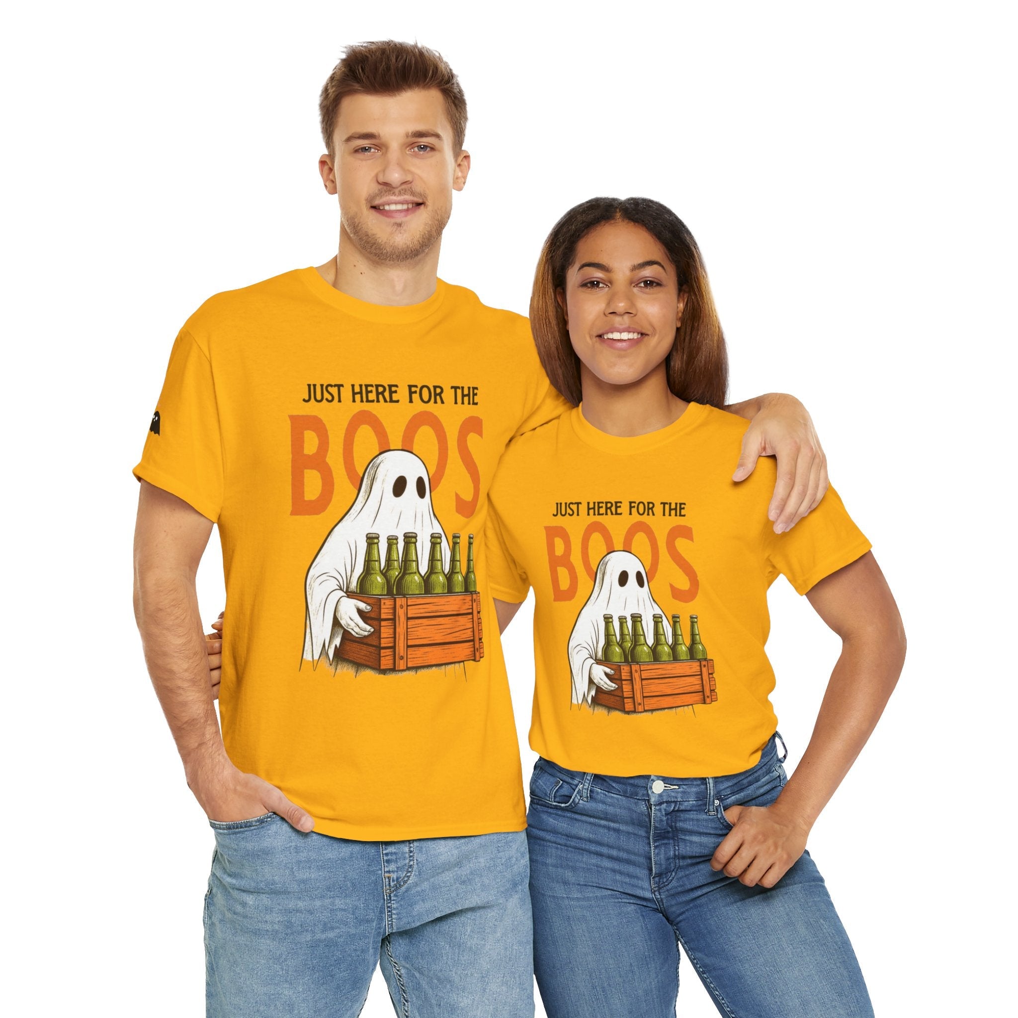 Just Here for the Boos Halloween Tee, Funny Ghost Shirt, Unisex Cotton T-Shirt, Spooky Party Apparel, Halloween Costume Top - Metamorphosis Creations