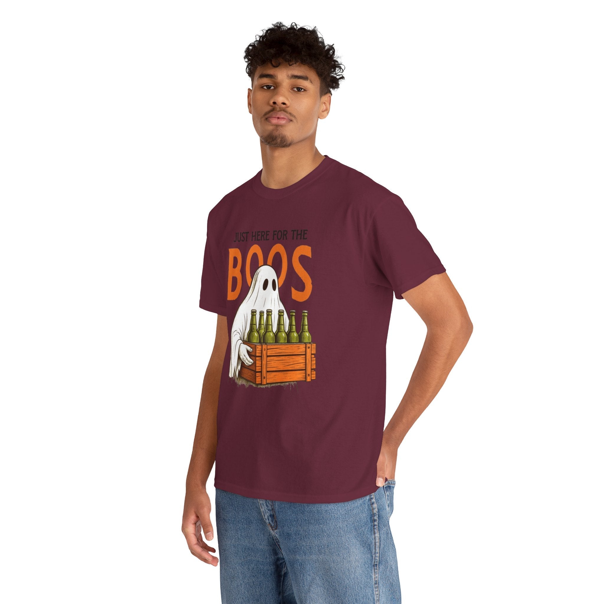 Just Here for the Boos Halloween Tee, Funny Ghost Shirt, Unisex Cotton T-Shirt, Spooky Party Apparel, Halloween Costume Top - Metamorphosis Creations