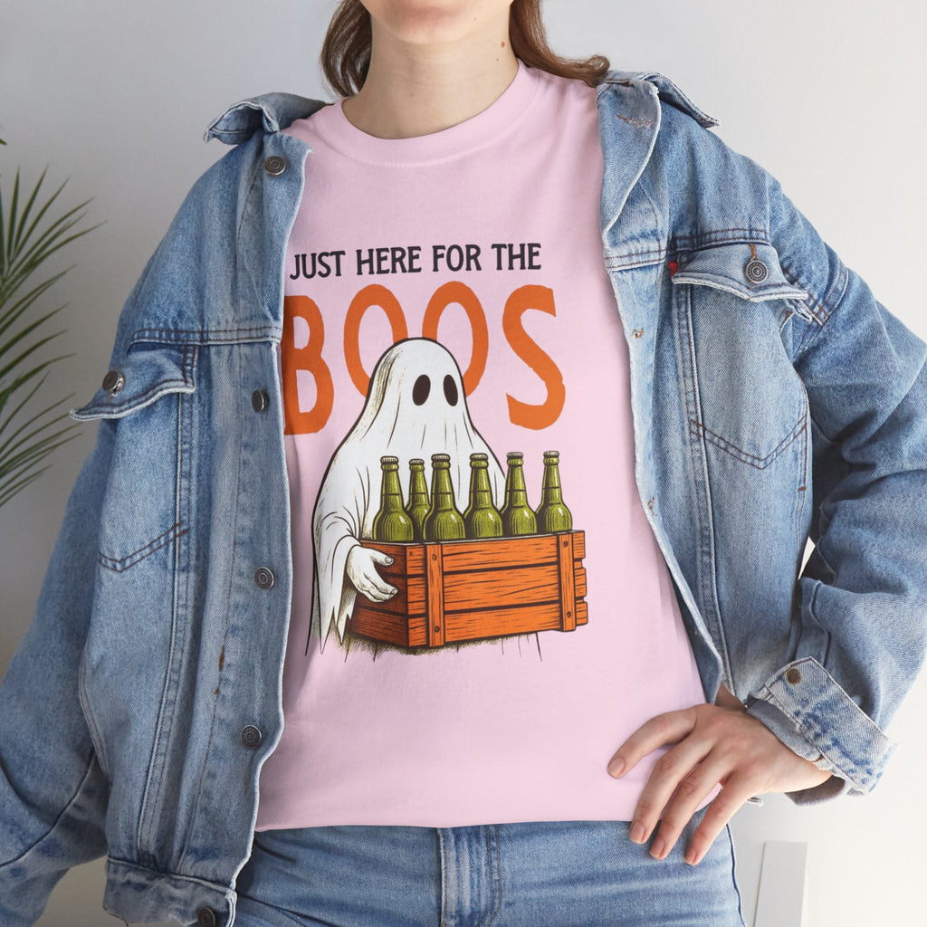 Just Here for the Boos Halloween Tee, Funny Ghost Shirt, Unisex Cotton T-Shirt, Spooky Party Apparel, Halloween Costume Top - Metamorphosis Creations