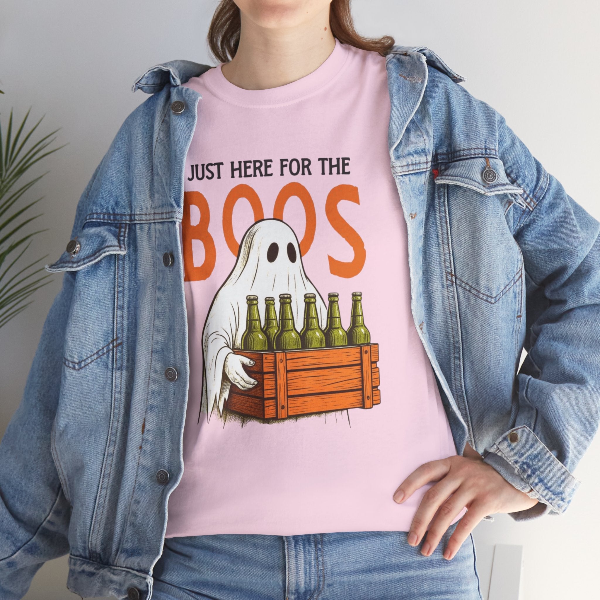 Just Here for the Boos Halloween Tee, Funny Ghost Shirt, Unisex Cotton T-Shirt, Spooky Party Apparel, Halloween Costume Top - Metamorphosis Creations
