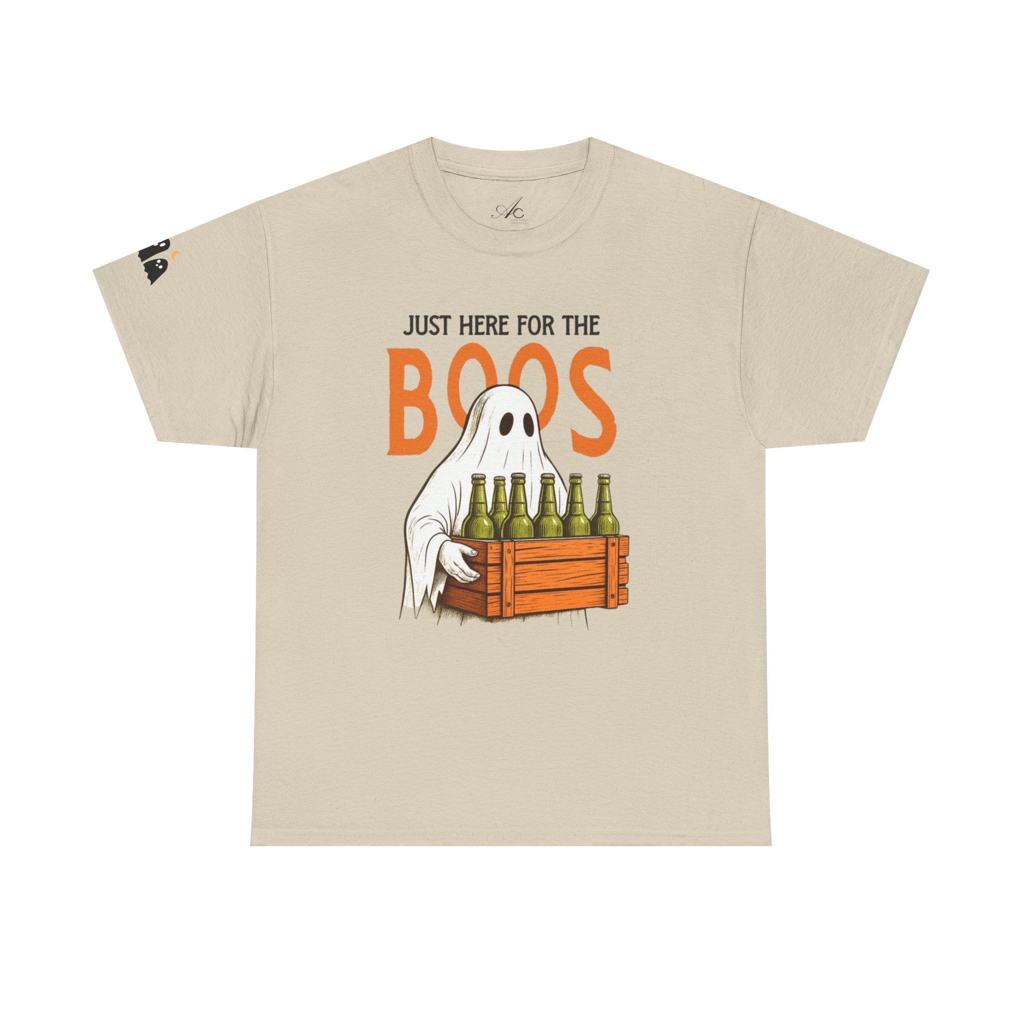 Just Here for the Boos Halloween Tee, Funny Ghost Shirt, Unisex Cotton T-Shirt, Spooky Party Apparel, Halloween Costume Top - Metamorphosis Creations