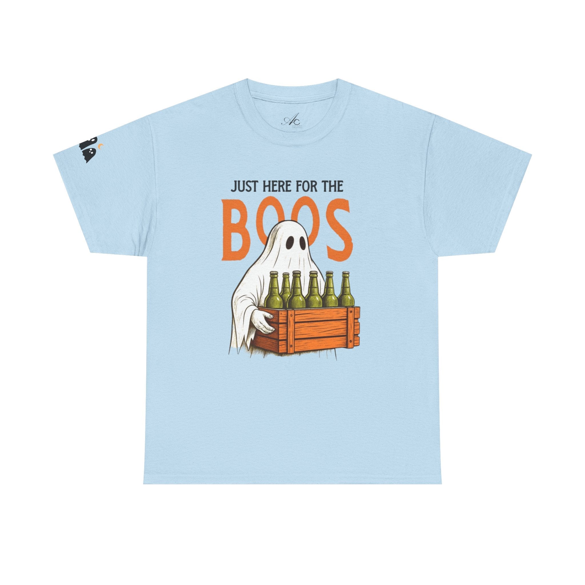 Just Here for the Boos Halloween Tee, Funny Ghost Shirt, Unisex Cotton T-Shirt, Spooky Party Apparel, Halloween Costume Top - Metamorphosis Creations