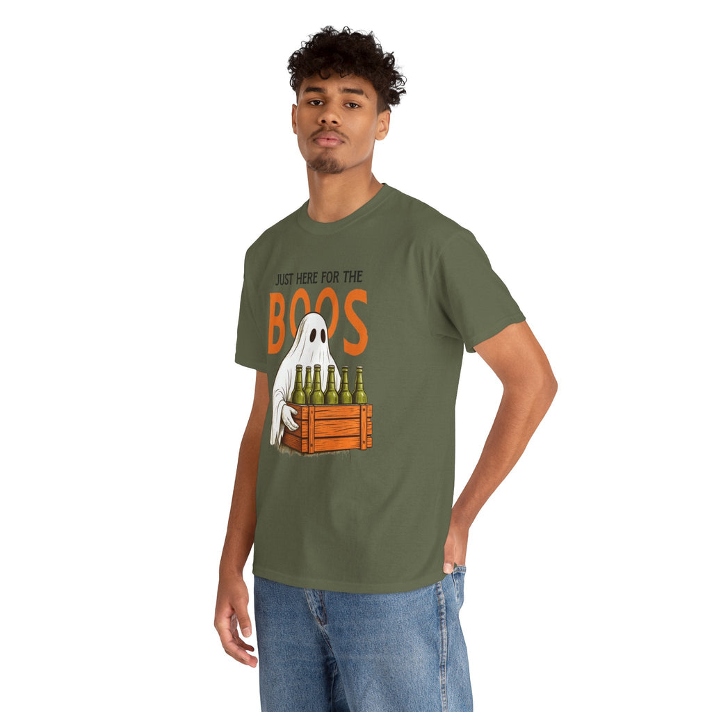 Just Here for the Boos Halloween Tee, Funny Ghost Shirt, Unisex Cotton T-Shirt, Spooky Party Apparel, Halloween Costume Top - Metamorphosis Creations