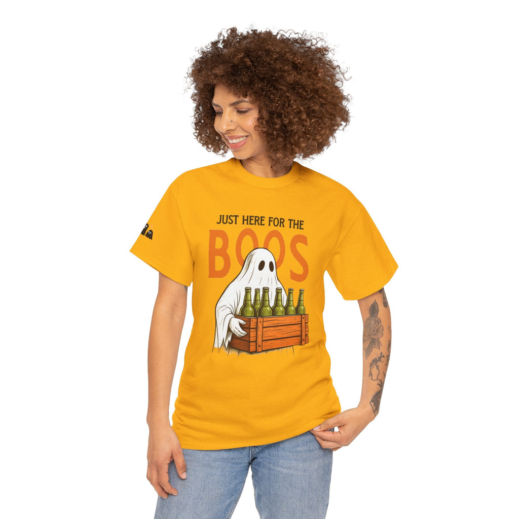 Just Here for the Boos Halloween Tee, Funny Ghost Shirt, Unisex Cotton T-Shirt, Spooky Party Apparel, Halloween Costume Top - Metamorphosis Creations