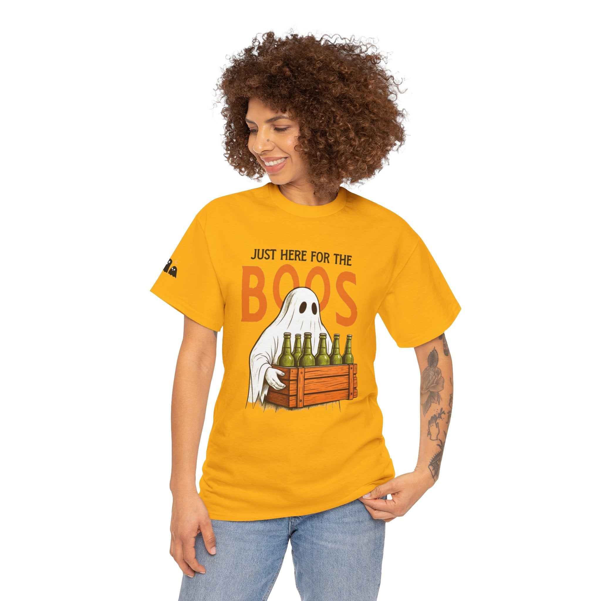 Just Here for the Boos Halloween Tee, Funny Ghost Shirt, Unisex Cotton T-Shirt, Spooky Party Apparel, Halloween Costume Top - Metamorphosis Creations
