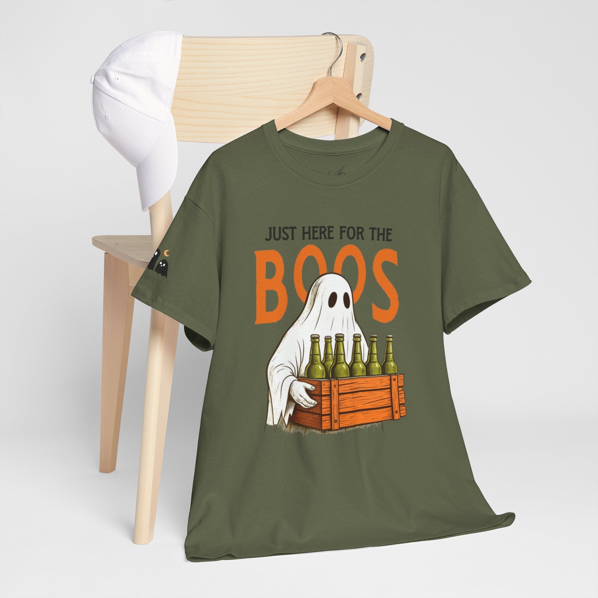 Just Here for the Boos Halloween Tee, Funny Ghost Shirt, Unisex Cotton T-Shirt, Spooky Party Apparel, Halloween Costume Top - Metamorphosis Creations