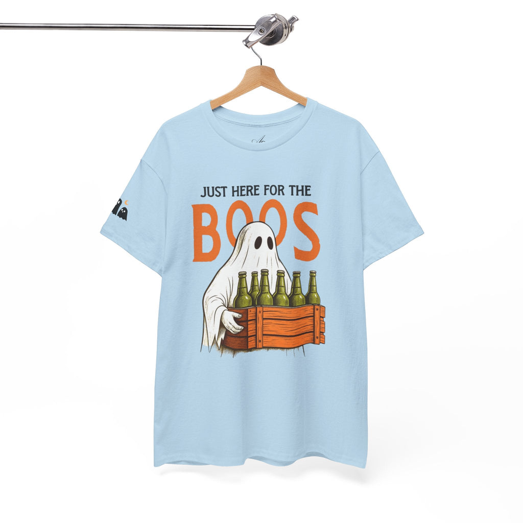 Just Here for the Boos Halloween Tee, Funny Ghost Shirt, Unisex Cotton T-Shirt, Spooky Party Apparel, Halloween Costume Top - Metamorphosis Creations
