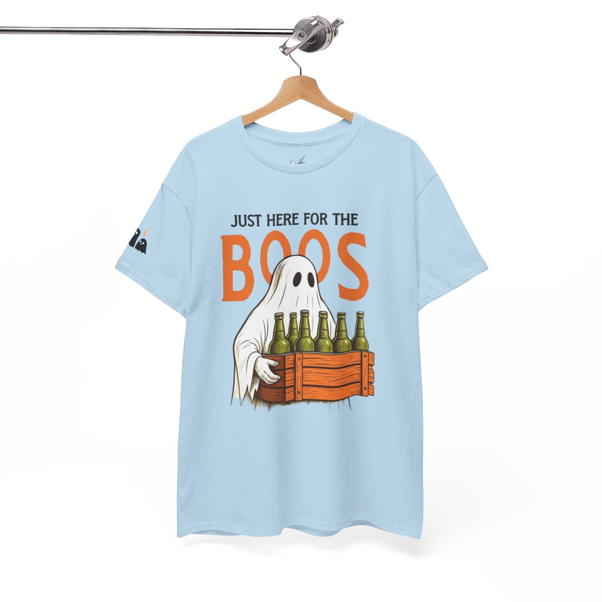 Just Here for the Boos Halloween Tee, Funny Ghost Shirt, Unisex Cotton T-Shirt, Spooky Party Apparel, Halloween Costume Top - Metamorphosis Creations