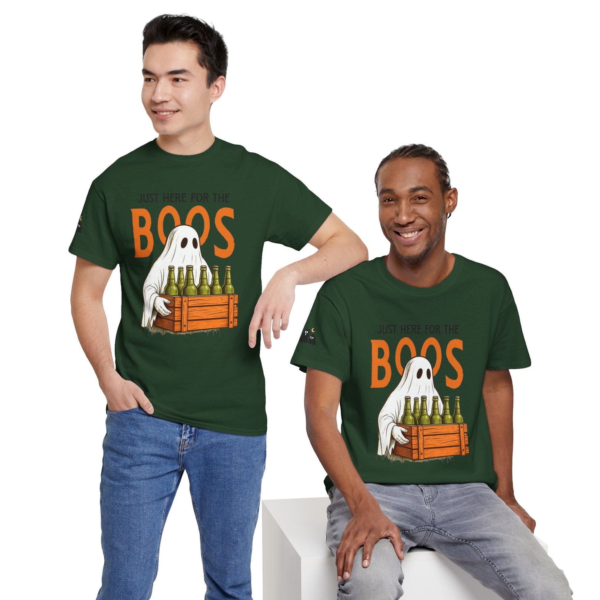 Just Here for the Boos Halloween Tee, Funny Ghost Shirt, Unisex Cotton T-Shirt, Spooky Party Apparel, Halloween Costume Top - Metamorphosis Creations