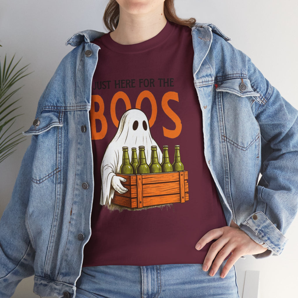 Just Here for the Boos Halloween Tee, Funny Ghost Shirt, Unisex Cotton T-Shirt, Spooky Party Apparel, Halloween Costume Top - Metamorphosis Creations