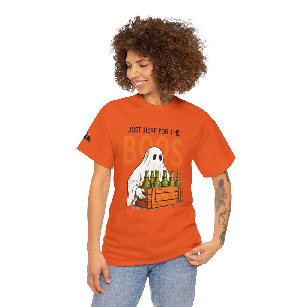 Just Here for the Boos Halloween Tee, Funny Ghost Shirt, Unisex Cotton T-Shirt, Spooky Party Apparel, Halloween Costume Top - Metamorphosis Creations