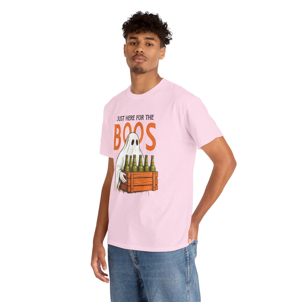 Just Here for the Boos Halloween Tee, Funny Ghost Shirt, Unisex Cotton T-Shirt, Spooky Party Apparel, Halloween Costume Top - Metamorphosis Creations
