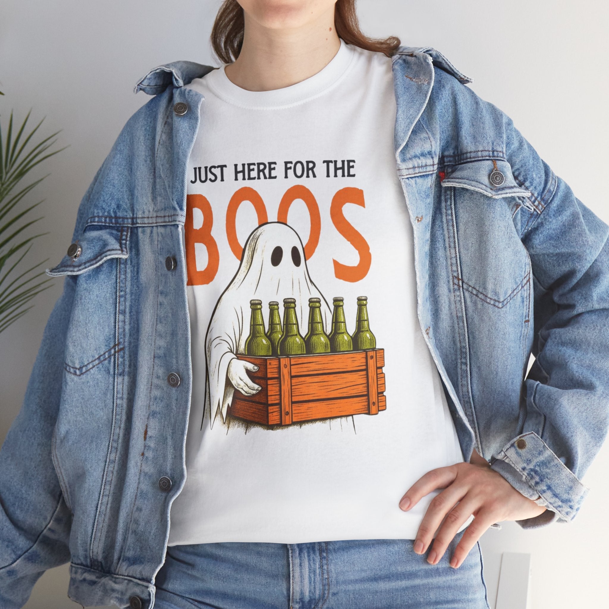 Just Here for the Boos Halloween Tee, Funny Ghost Shirt, Unisex Cotton T-Shirt, Spooky Party Apparel, Halloween Costume Top - Metamorphosis Creations