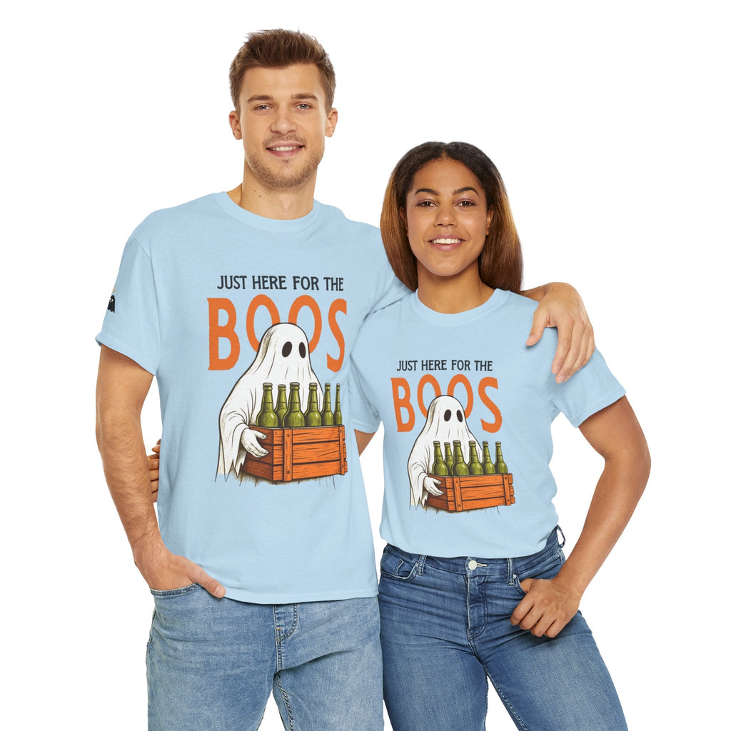 Just Here for the Boos Halloween Tee, Funny Ghost Shirt, Unisex Cotton T-Shirt, Spooky Party Apparel, Halloween Costume Top - Metamorphosis Creations