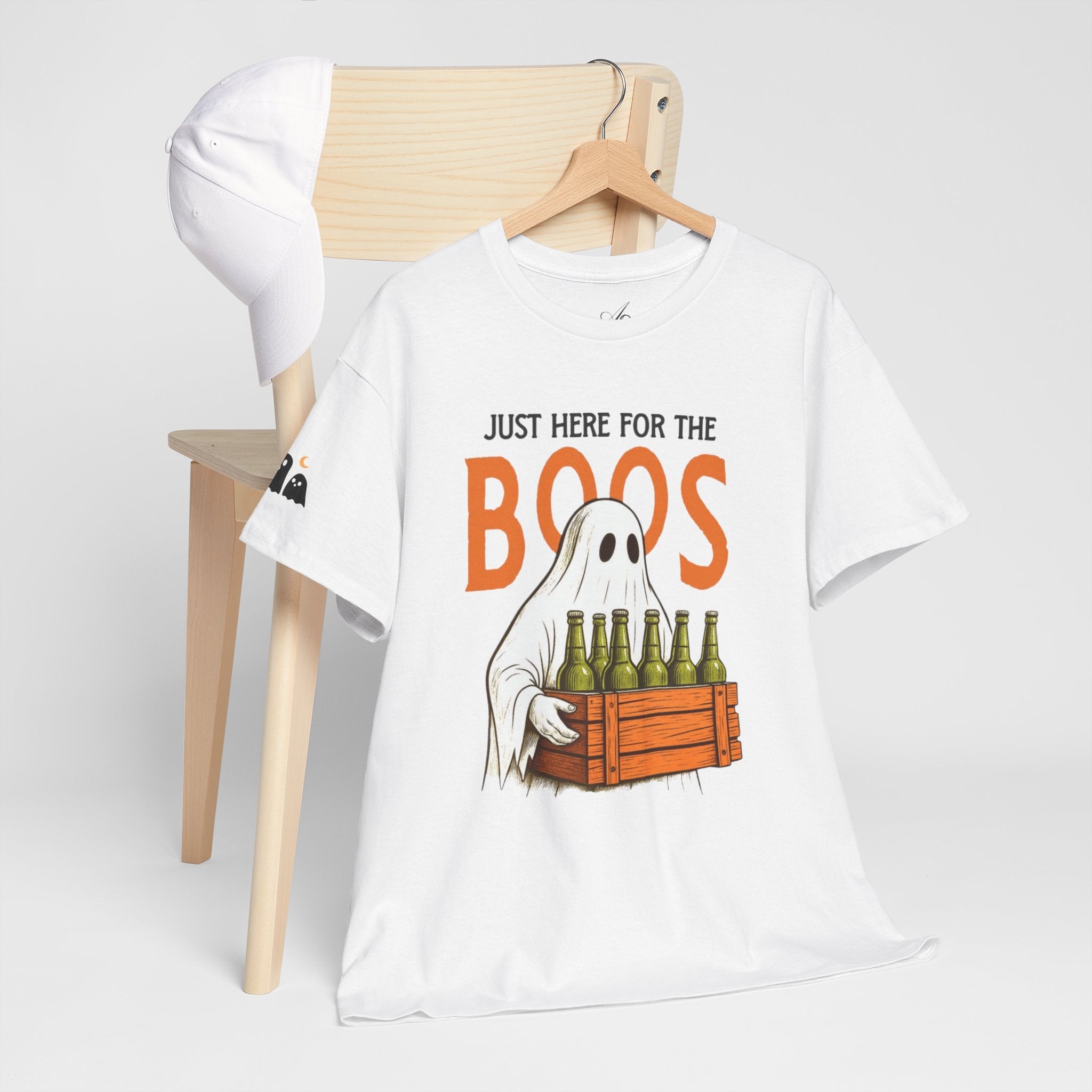 Just Here for the Boos Halloween Tee, Funny Ghost Shirt, Unisex Cotton T-Shirt, Spooky Party Apparel, Halloween Costume Top - Metamorphosis Creations