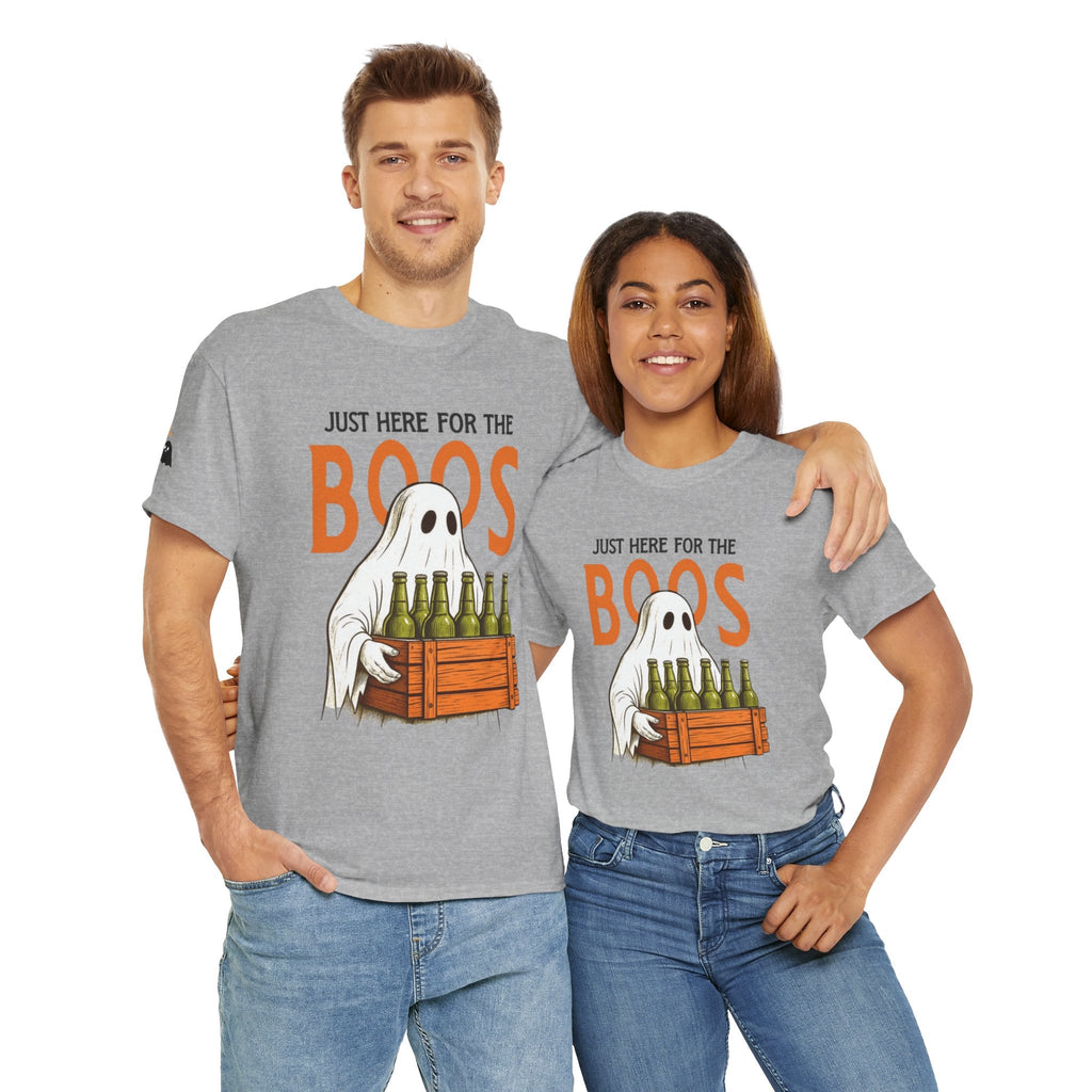 Just Here for the Boos Halloween Tee, Funny Ghost Shirt, Unisex Cotton T-Shirt, Spooky Party Apparel, Halloween Costume Top - Metamorphosis Creations