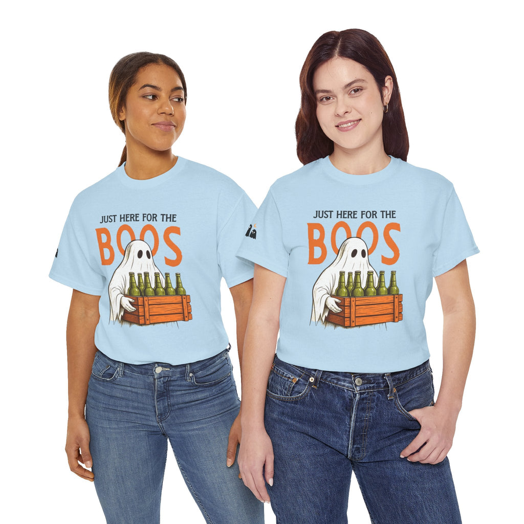 Just Here for the Boos Halloween Tee, Funny Ghost Shirt, Unisex Cotton T-Shirt, Spooky Party Apparel, Halloween Costume Top - Metamorphosis Creations