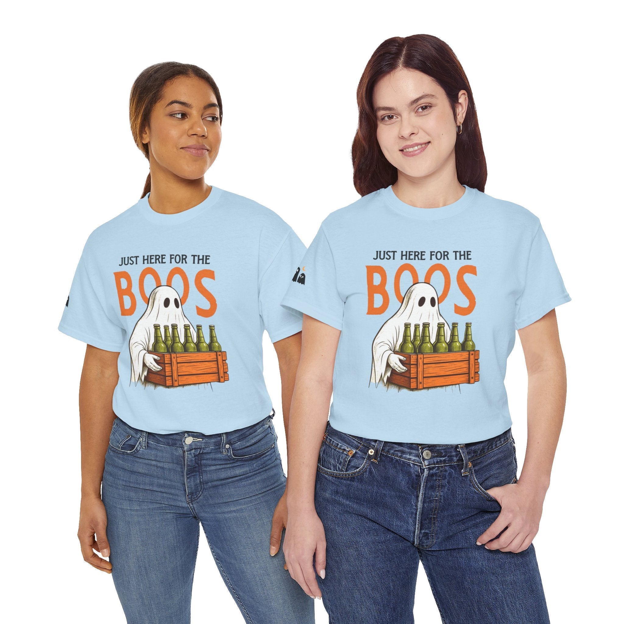 Just Here for the Boos Halloween Tee, Funny Ghost Shirt, Unisex Cotton T-Shirt, Spooky Party Apparel, Halloween Costume Top - Metamorphosis Creations