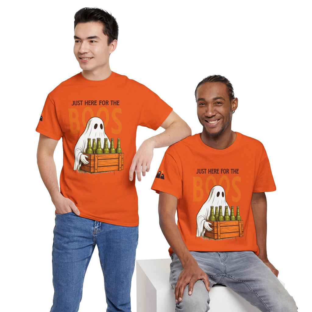 Just Here for the Boos Halloween Tee, Funny Ghost Shirt, Unisex Cotton T-Shirt, Spooky Party Apparel, Halloween Costume Top - Metamorphosis Creations