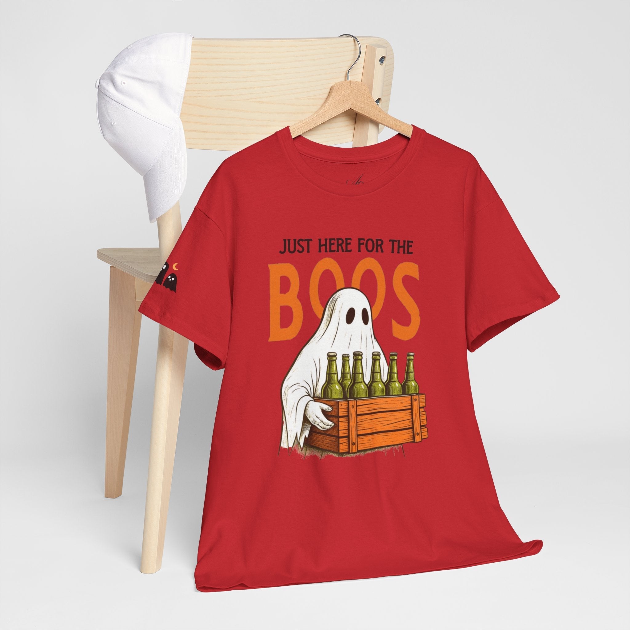 Just Here for the Boos Halloween Tee, Funny Ghost Shirt, Unisex Cotton T-Shirt, Spooky Party Apparel, Halloween Costume Top - Metamorphosis Creations