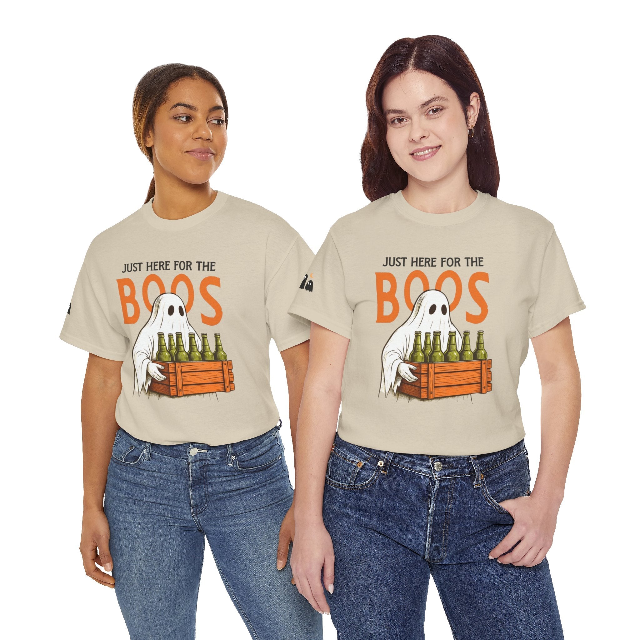 Just Here for the Boos Halloween Tee, Funny Ghost Shirt, Unisex Cotton T-Shirt, Spooky Party Apparel, Halloween Costume Top - Metamorphosis Creations