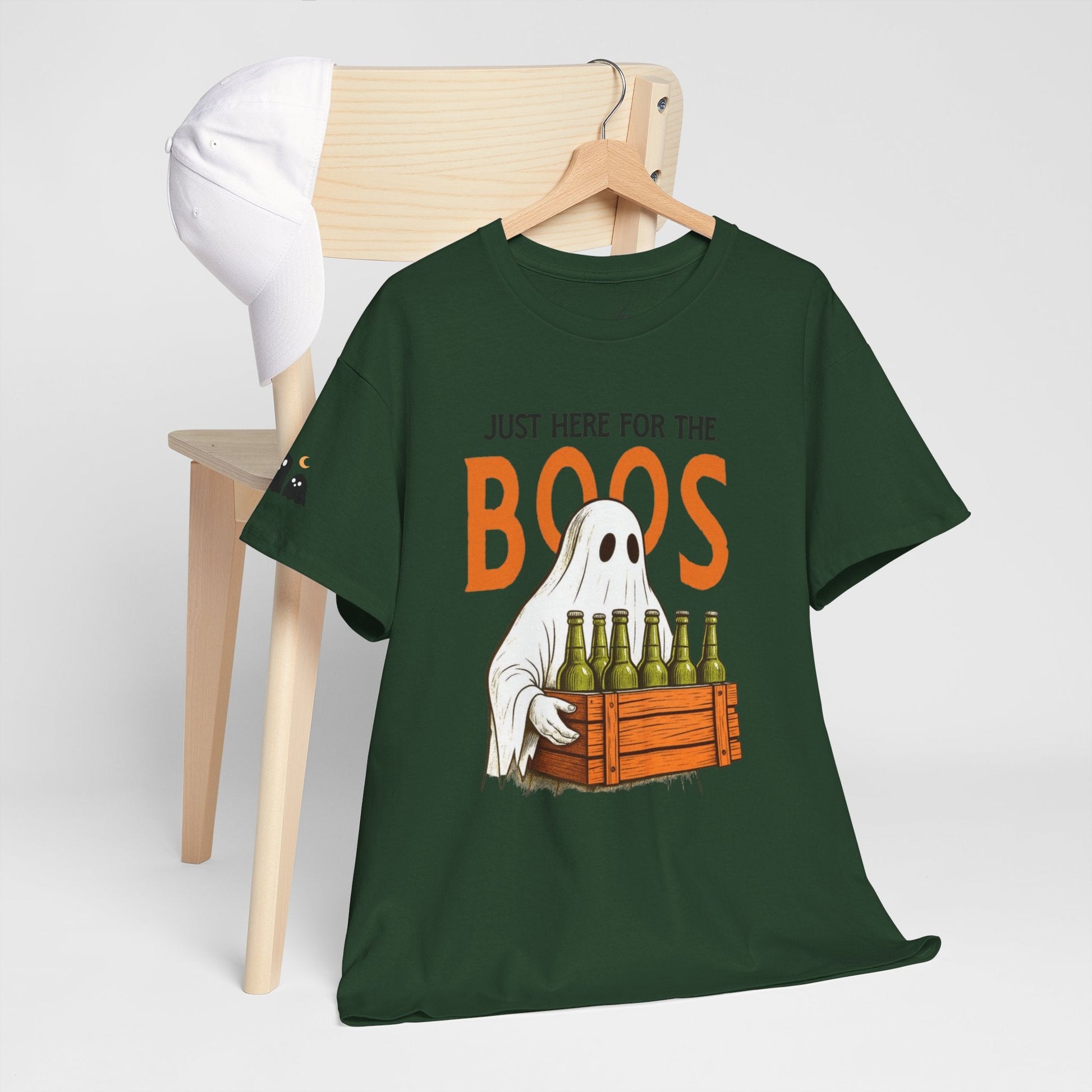 Just Here for the Boos Halloween Tee, Funny Ghost Shirt, Unisex Cotton T-Shirt, Spooky Party Apparel, Halloween Costume Top - Metamorphosis Creations